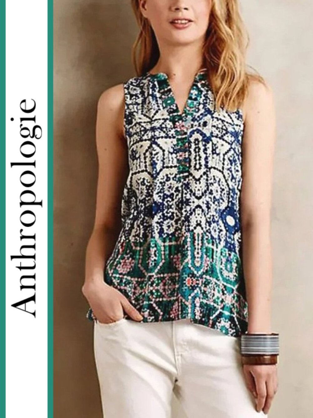 Anthropologie/Vanessa Virginia | 'Massi' Mosaic Printed Silk Top